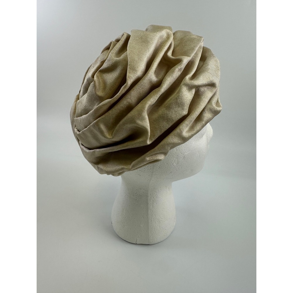 Christian Dior Chapeaux Turban Hat Champagne Gold Vintage Pleated 60s Women OS - Picture 5 of 10